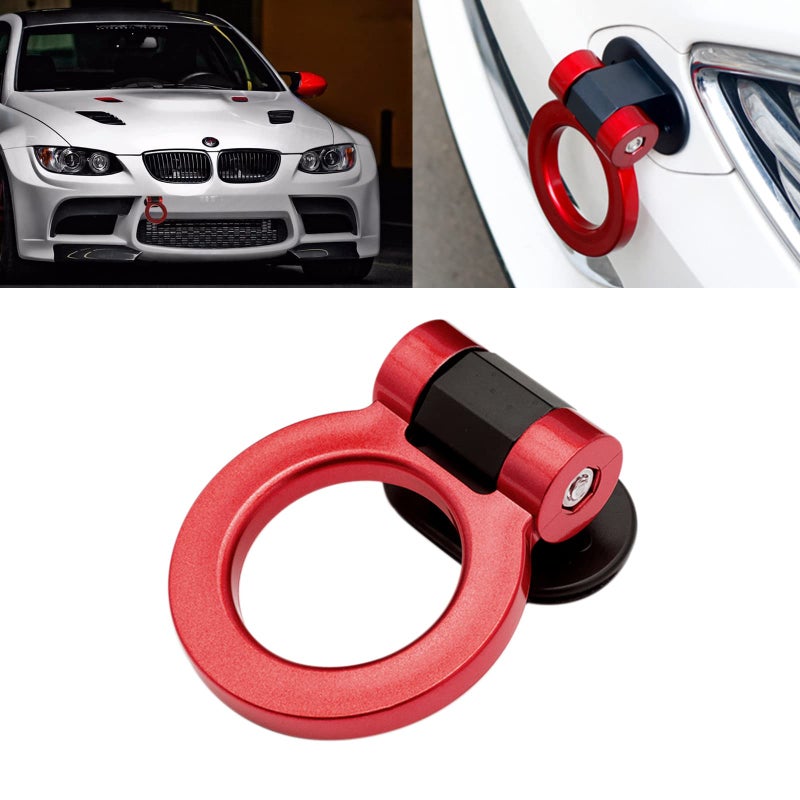 x xotic tech JDM Track Racing Style Bumper Trailer Tow Hook Ring Decoration Sticker Universal Fit All Car Truck SUV, Red - Image 1